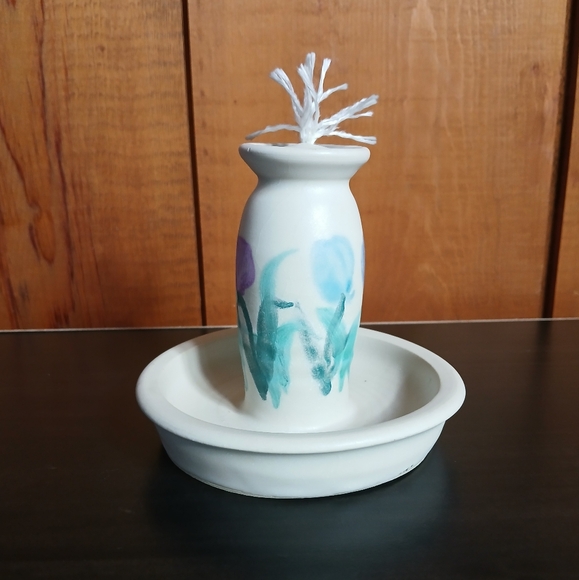 Flo Greig Studio Art Pottery Floral Oil Lamp with Wick & Top - Picture 2 of 11